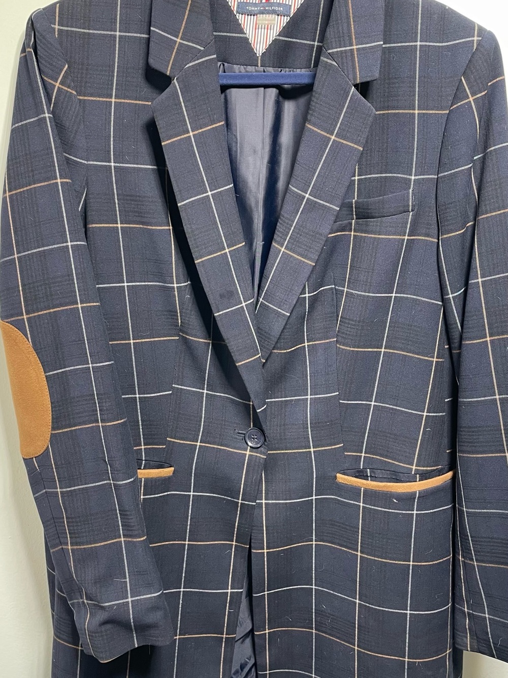 Tommy Hilfiger Navy Windowpane Blazer with Tan Accents